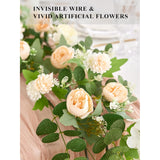 5.9Ft Eucalyptus Garland With Flowers, Artificial Fake Flower Greenery Spring Garland For Baby Shower Wedding Mantle Table Centerpiece Spring Decor