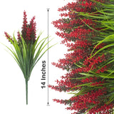 20 Bundles Artificial Plants Outdoor Fake Monkey Grass With Flowers (Red)