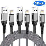 3 Pack 10FT MFi Certified USB A to Lightning Cable Long iPhone Charging Cord Silver