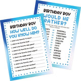 How Well Do You Know The Birthday Guy, Would He Rather, 2 Sides Printed Birthday Party Game-Set Of 30, Questionnaire Cards, Bday Party Ideas-Wkbb04