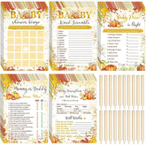 145 Pieces Thanksgiving Baby Shower Party Games Sets, 125 Pumpkin Theme Baby Shower Games Paper Cards With 20 Editable Pencils Gifts For Fall Harvest Family Party Game Supplies