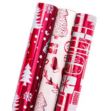 Wrapping Paper Roll - Mini Roll - 17 Inch X 120 Inch Per Roll - 3 Different Red And White Christmas Design With Glitter Metallic Foil Shine (42.3 Sq.Ft.Ttl)