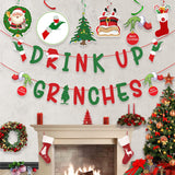 Christmas Decorations β Glittery Drink Up Grinches Banner, Hanging Swirls With Xmas Ornaments For Christmas Party Decor