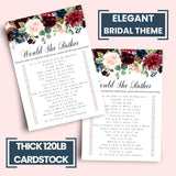 Blue Floral Bridal Shower Games - 25 Cards - Would She Rather - Rustic Burgundy Design For Bridal Showers, Wedding Receptions & Birthday Activities - 5X7 Pack Who Knows The Bride Best
