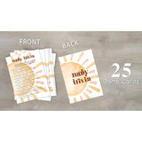 Baby Shower Games For Boy, Boho Sun Baby Trivia Baby Shower Game, Sunshine Here Comes The Son Gender Reveal Games, Set Of 25 Cards(Bohosun002)