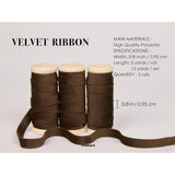 Brown Velvet Ribbon Set 3/8" X 15 Yd Wooden Spool Fabric Trim 3 Rolls * 5 Yd For Christmas Wreath Decoration Handmade Craft Ornaments Gift Wrapping & Bow Making