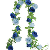 2 Pack Artificial Flower Garland 6.5 Ft Fake Rose Garland Vine Valentine'S Day Gifts For Wedding Arch Table Centerpiece Arrangement Room Wall Stairs Fireplace Decor (Royal Blue Light Blue)