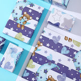 Reverible Baby Shower Wrapping Paper Roll For Baby Boy Infant - Baby Blue Bear Moon And Baby Boy Texts Patterns Gift Wrap Sheets For Neutral Baby Shower Birthday - Total 28.5Sq.Ft