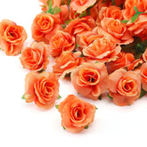 100 Pcs Mini Orange Roses Artificial Flowers Bulk, 1.9" Small Silk Fake Roses Flower Heads For Decoration, Wedding Centerpieces Bridal Shower Party Home Decor,Diy Crafts (Orange)