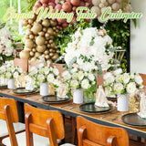 6 Sets Artificial Peonies Flower Peony Bouquet With Galvanized Metal Pot Silk Fake Peonies Faux Flower Arrangements For Wedding Table Centerpiece Party Home Room (White)