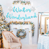 Light Up Winter Wonderland Banners Garland Snowflake Party Decorations For Christmas Glittery Holiday Garland For Winter Birthday Home Office Decor, 6.56 Feet