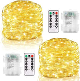 2 Pack Battery Operated Fairy Lights 20FT 60 LED Warm White Twinkle String Lights with Remote Timer Silver Wire for Bedroom Wedding Party Indoor Outdoor Decor