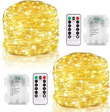 2 Pack Battery Operated Fairy Lights 20FT 60 LED Warm White Twinkle String Lights with Remote Timer Silver Wire for Bedroom Wedding Party Indoor Outdoor Decor