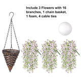 Artificial Hanging Flowers Basket For Outdoor, Fake Flowers Faux Plants Look Real For Yard Gardens Porch Patio Home (White)