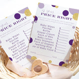 Purple And Gold Baby Shower Games - Guess The Price Is Right - Fun Baby Shower Activities For Guests - 25 Gender Neutral Cards For Prince Or Princess Themes