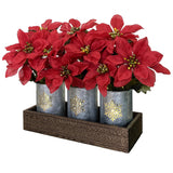 Poinsettias Artificial Christmas Flowers With Led Lights, Red Xmas Table Centerpiece In Pots And Wood Box For Decoration