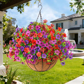 Artificial Flowers Hanging Baskets, Multicolor 12 Bundles Faux Flower Outdoor Hanging Basket Spring Summer Decoration, Fake Plants For Porch Patio Balcony Home Yard Decor(Mixd 2)