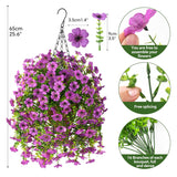 Artificial Hanging Flowers With Basket For Spring Outdoor Decoration 3 Bunches Of Silk Daisy Flower Uv Resistant For Garden Porch Patio Balcony Yard Decor (Purple2)