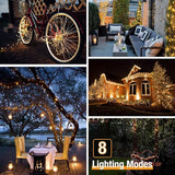 4 Pack Solar String Lights Outdoor 132FT 320 LED Warm White Copper Wire Fairy Lights Waterproof 8 Modes for Garden Tree Wedding Party Decor