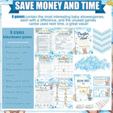 424 Pcs Blue Bear Baby Shower Games Supplies, 6 Sets 300 Activities Cards 1 Pacifier Hunt Sign 50 Acrylic Pacifiers 1 How Big Is Mommy'S Belly Sign 50 Guessing Card 2 Tapes 20 Pencils