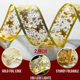Gold Christmas Tree Decorations Ribbon Lights, 64Ft 200 Led String Lights, Battery-Powered Copper Wire Ribbon Lights For