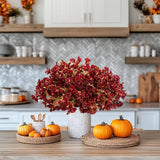 10Pcs Outdoor Fall Faux Flowers Uv Resistant Morning Glory Artificial Flowers Eucalyptus Plants For Autumn Garden Patio Window Box Planter Home Decor (Burgundy)