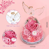 Gifts For Mom Women Birthday Preserved Rose In Glass Angel Figurine Forever Fresh Flower Delivery For Valentine’S Day & Mother’S Day, Real Eternal Roses For Her Grandma Wife Daughter Pink