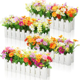 4 Sets Artificial Flower Plants In Pots Fake Daisies In Picket Fence For Outdoors Indoor Spring Summer Decorations For Office Home Window Wedding Decoration(Multicolor)