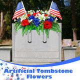Memorial Day Headstone Flower Saddle Artificial Cemetery Grave Flowers For Veterans 4Th Of July Independence Day Patriotic Tombstone Gravestone Arrangements Outdoor Decorations