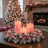 Flickering Flameless Candles With String Lights, Battery Operated Candles, Embedded String Lights Led Candles, Unbreakable Plexiglass Candle With Remote, Set Of 3, Pink