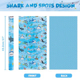 Shark Reversible Wrapping Paper Roll - 1 Roll 17” X 33 Ft Happy Birthday Wrapping Paper Roll Kids Blue Ocean Birthday Gift Wrap Roll Boys Wrapping Paper Polka Dot Design Summer Bday Party Favor