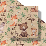 Jungle Animal Wrapping Paper Roll, Mini Roll, Woodland Animal Design With Oh Baby Text Design Kraft Gift Wrap For Baby Shower, Newborn Gifts And Gender Reveal, 17 Inches X 9.8 Feet