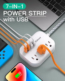 Cruise Essentials Power Strip 3 Outlets 4 USB Ports 5FT Flat Extension Cord White