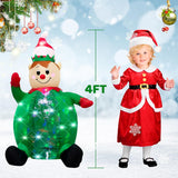 4Ft Christmas Inflatable Elf Indoor Outdoor Decoration,Green Elves Clown With Led Rotating Light Yard Blow Up For Christ