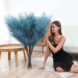 8 Pcs 45 Inch Tall Faux Pampas Grass Decor, Large Artificial Blue Pompous Grass Bulk, Long Fake Pompas For Floor Vase Filler, Wedding, Baby Shower, Home And Boho Decor (Blue)