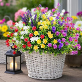 12 Pack Artificial Flowers & Plants For Outdoor Decor - Autumn Faux Eucalyptus & Lavender Greenery Shrubs - Fake Plants For Garden, Porch, Patio, Cemetery - Spring & Autumn Home Decoration