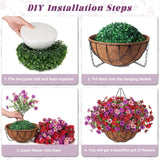 Artificial Silk Flowers Hanging Baskets Outdoors Indoors, Fake Daisy With Eucalyptus Leaves Arrangement For Garden Yard Spring Summer Decor Faux Green Plant(Red Brown Purple Pink)