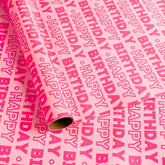 Pink Birthday Wrapping Paper Mini Roll, 17 Inch X 19.7 Feet Happy Birthday Lettering Design Gift Wrap Paper For Bday Baby Shower Holiday Christmas Party Wrapping Supplies