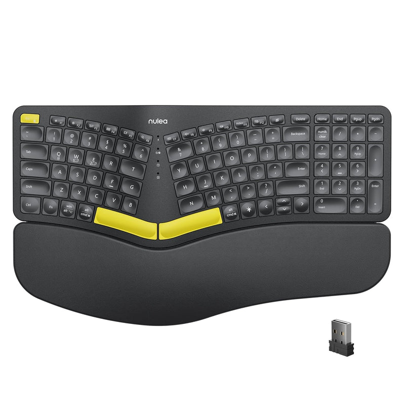 Wireless Ergonomic Keyboard, Split Keyboard With Wrist Rest, Usb-C Charging, 7