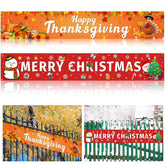 2 Pcs Large Happy Thanksgiving Merry Christmas Banner Decorations Outdoor 120 X 20 Inch Fall Autumn Party Snow Yard Xmas Holiday Supplies Home Decor For Garden House Garage Porch Indoor Gifts