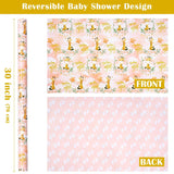 30 Inch Reversible Baby Girl Wrapping Paper Roll - 30 Inch X 33 Feet - Cute Giraffe And Baby Footprints Design For Kids Girls Baby Shower, Birthday