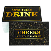100 Free Drink Tickets For Party Marble Card For Free Drink Coupons Wedding Halloween Work Event Bar Black Gold