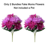 2 Bundles Artificial Fake Silk Flowers Chrysanthemum Bouquets Faux Flower With Long Stems, Sping Bouquet Flowers Wedding Party Home Decor (Not Included A Pot (Fuchsia)