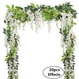 4Pcs 6.6Ft/Piece Artificial Flowers Silk Wisteria Garland Artificial Wisteria Vine Rattan Silk Hanging Flower For Home Garden Outdoor Ceremony Wedding Arch Floral Decor (White)