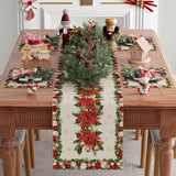 Christmas Poinsettias Leaves Bells Snowflakes Winter Xmas Table Runner Table Decoration For Home Kitchen Dining Holiday Decor 13X72 Inch