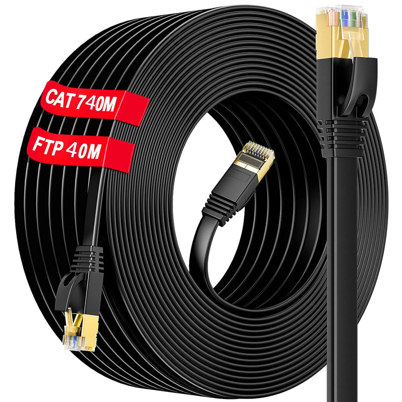 Rj45 Cat 7 Shielded Ethernet Cable High Speed 132Ft/40M S/Ftp Flat Ethernet Ca