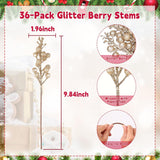 36Pcs Christmas Glitter Berries Stems, 9.5 Inch Artificial Christmas Tree Picks For Christmas Tree Decorations Ornaments Diy Crafts Vases Holiday Wedding Home Xmas Decor(Champagne)