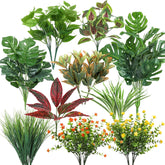 18 Pcs Artificial Plants Outdoor, Fake Boxwood Plants Uv Resistant Artificial Flowers Greenery Stems Faux Shrubs For Indoor Outdoor Porch Patio Garden Spring Summer Home Decor