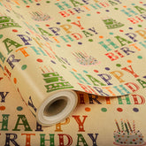 Kraft Birthday Wrapping Paper Roll For Kids Boys Girls - Colorful Cake Happy Birthday Lettering And Dot Design Gift Wrap For Birthday Holiday Party Baby Shower(Total 28.5Sq.Ft)