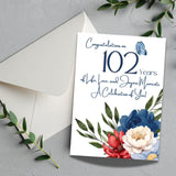 102Nd Birthday Card, 102 Years Old, Milestone Greeting Card